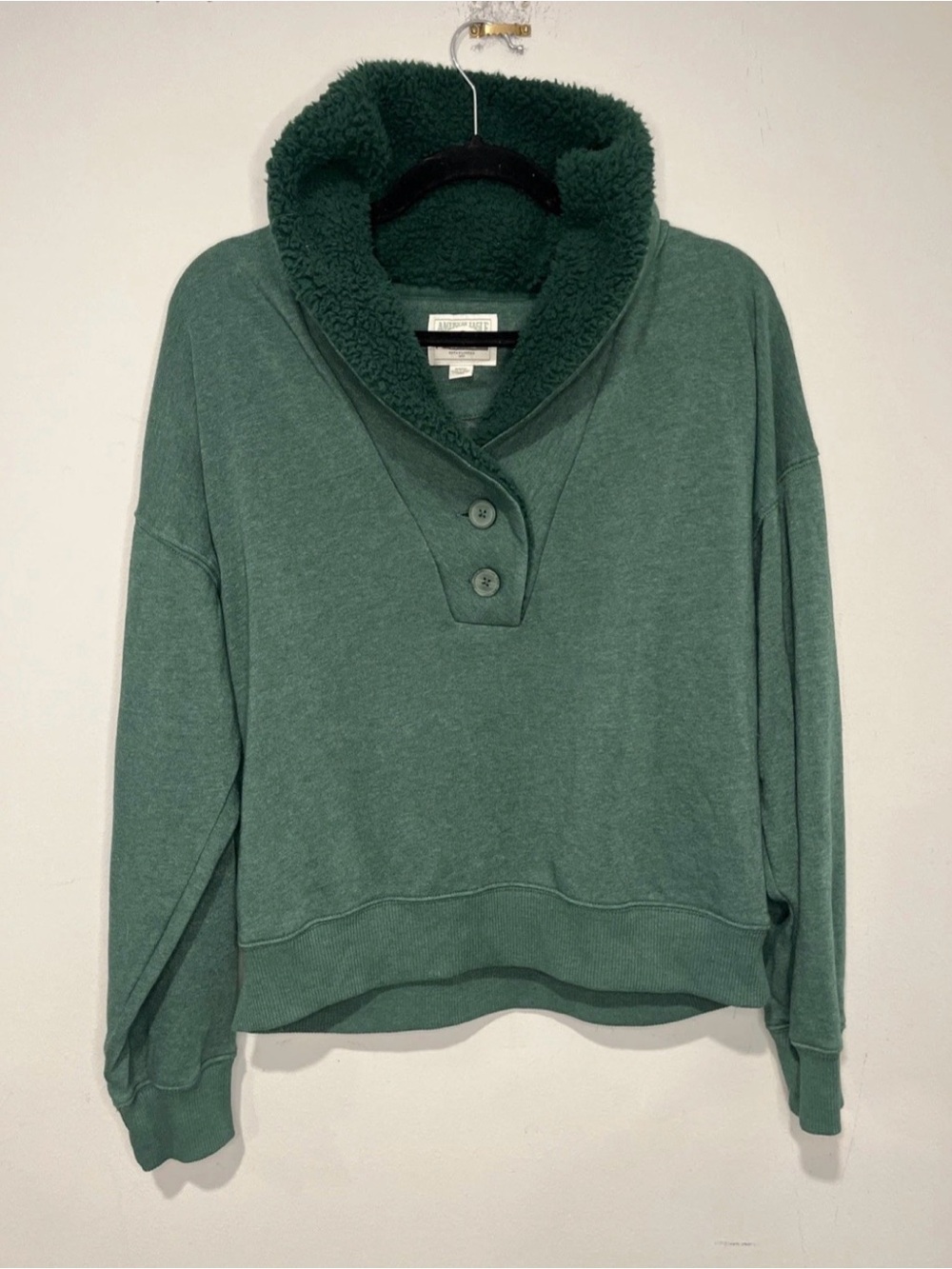 American Eagle Green Sherpa Collar Women's Pullover Sweater Size M